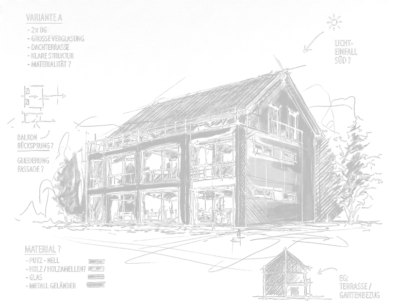 Architektonische Handskizze des Entwurfs